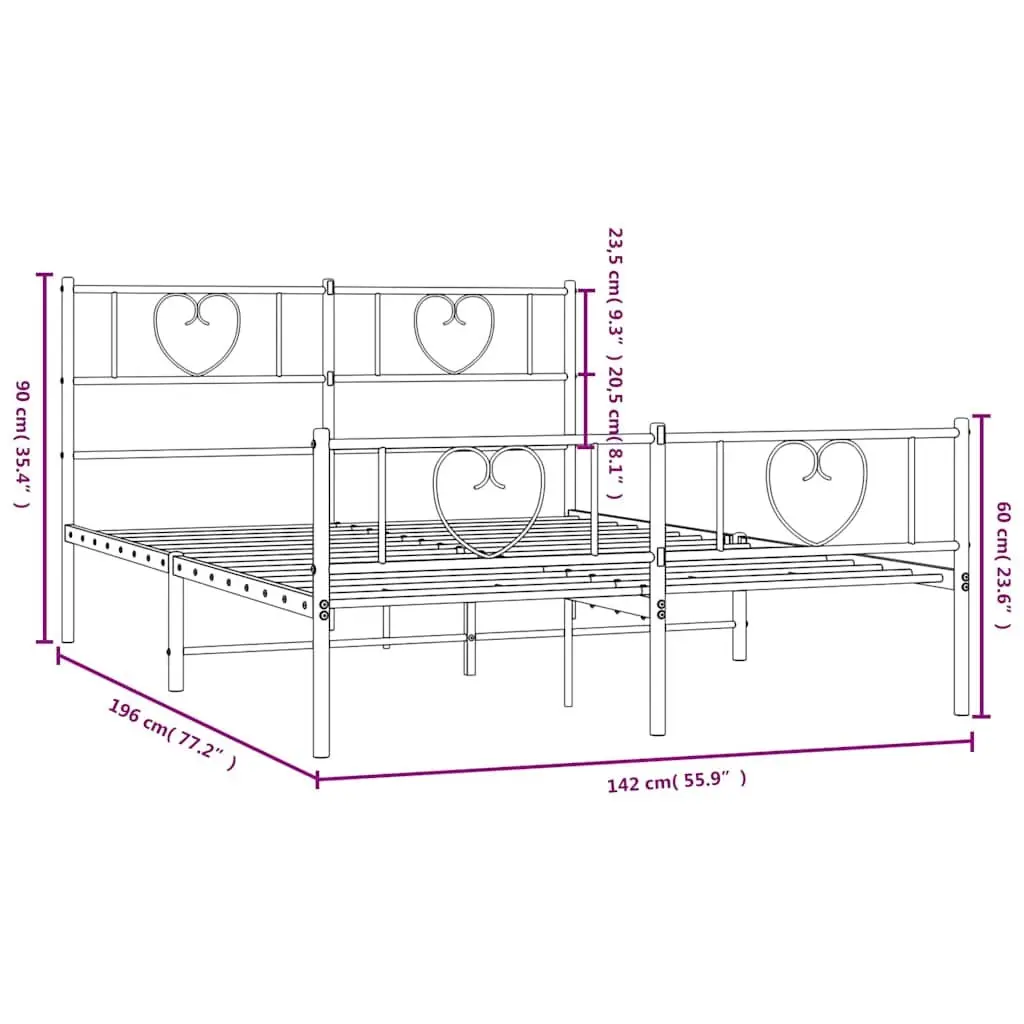 Black Metal Bed Frame 135x190 cm with Footboard