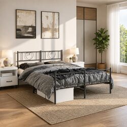 Black Metal Bed Frame 150x200cm with Footboard