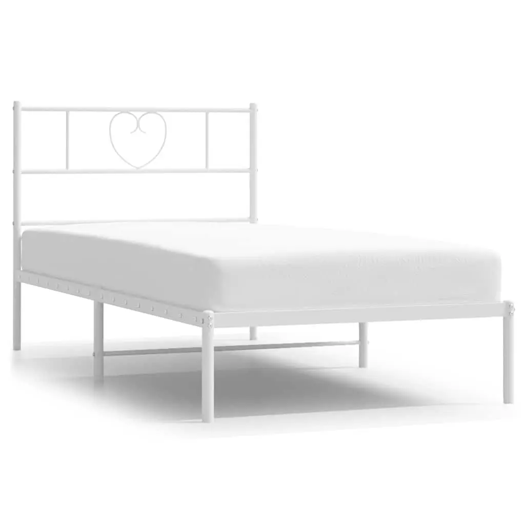 Metal Bed Frame King Single White 107x203 cm Steel Slatted Base