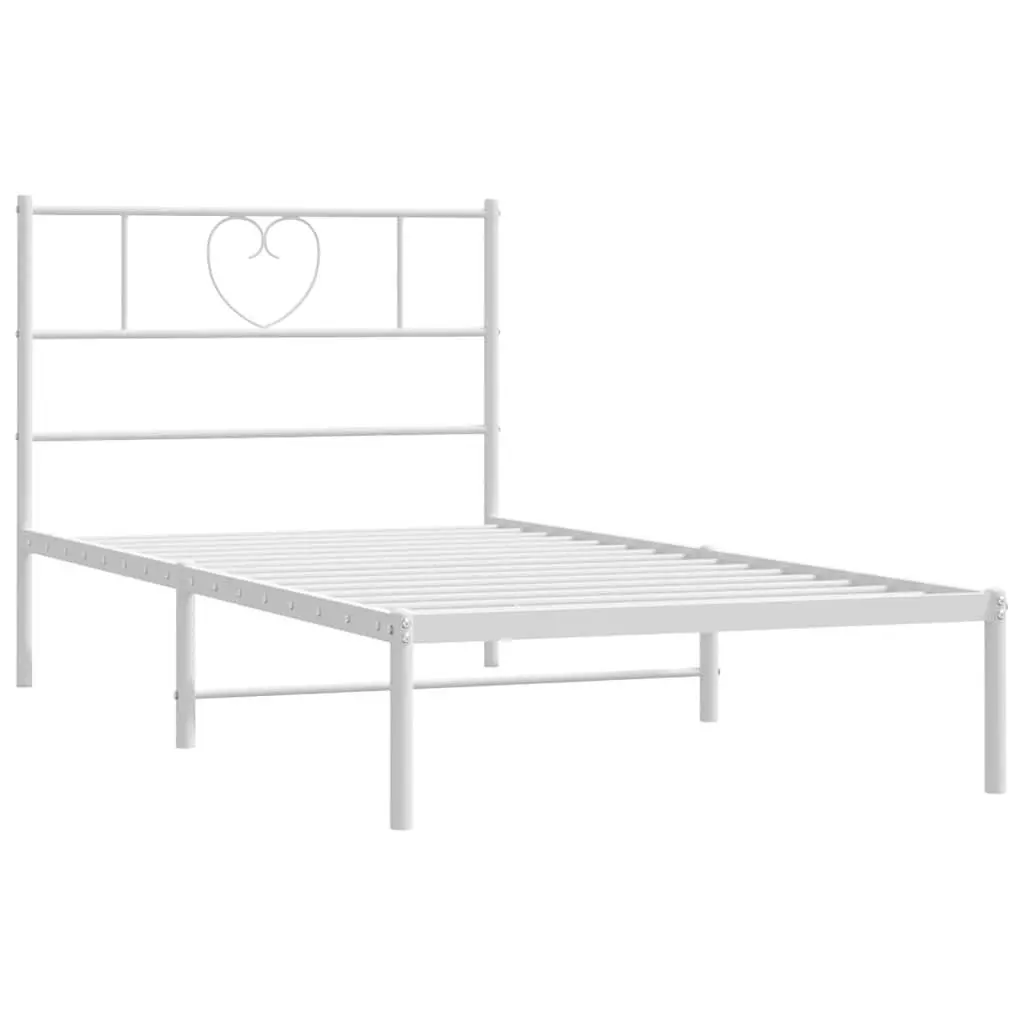 Metal Bed Frame King Single White 107x203 cm Steel Slatted Base