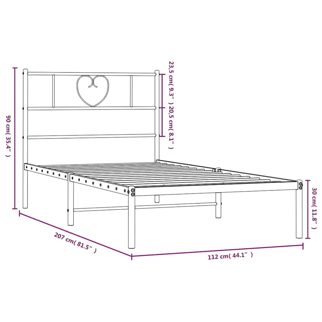 Metal Bed Frame King Single White 107x203 cm Steel Slatted Base