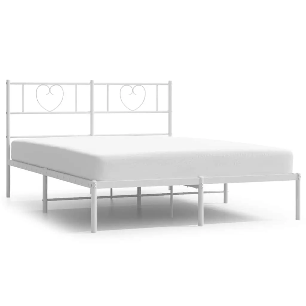 Metal Bed Frame with Headboard White 150x200 cm Powder-coated Steel Slatted