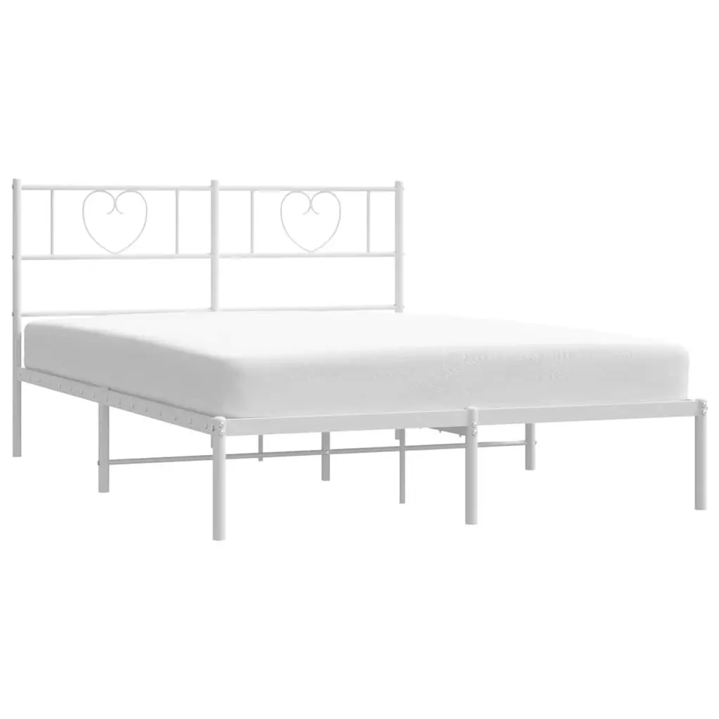 Metal Bed Frame with Headboard White 150x200 cm Powder-coated Steel Slatted