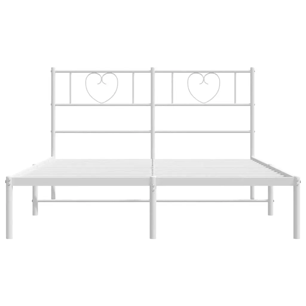 Metal Bed Frame with Headboard White 150x200 cm Powder-coated Steel Slatted