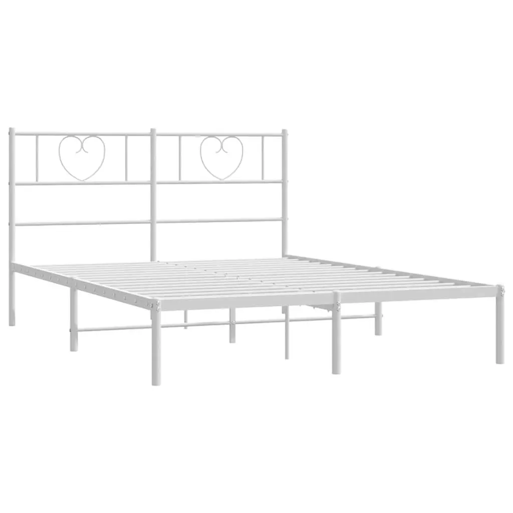 Metal Bed Frame with Headboard White 150x200 cm Powder-coated Steel Slatted