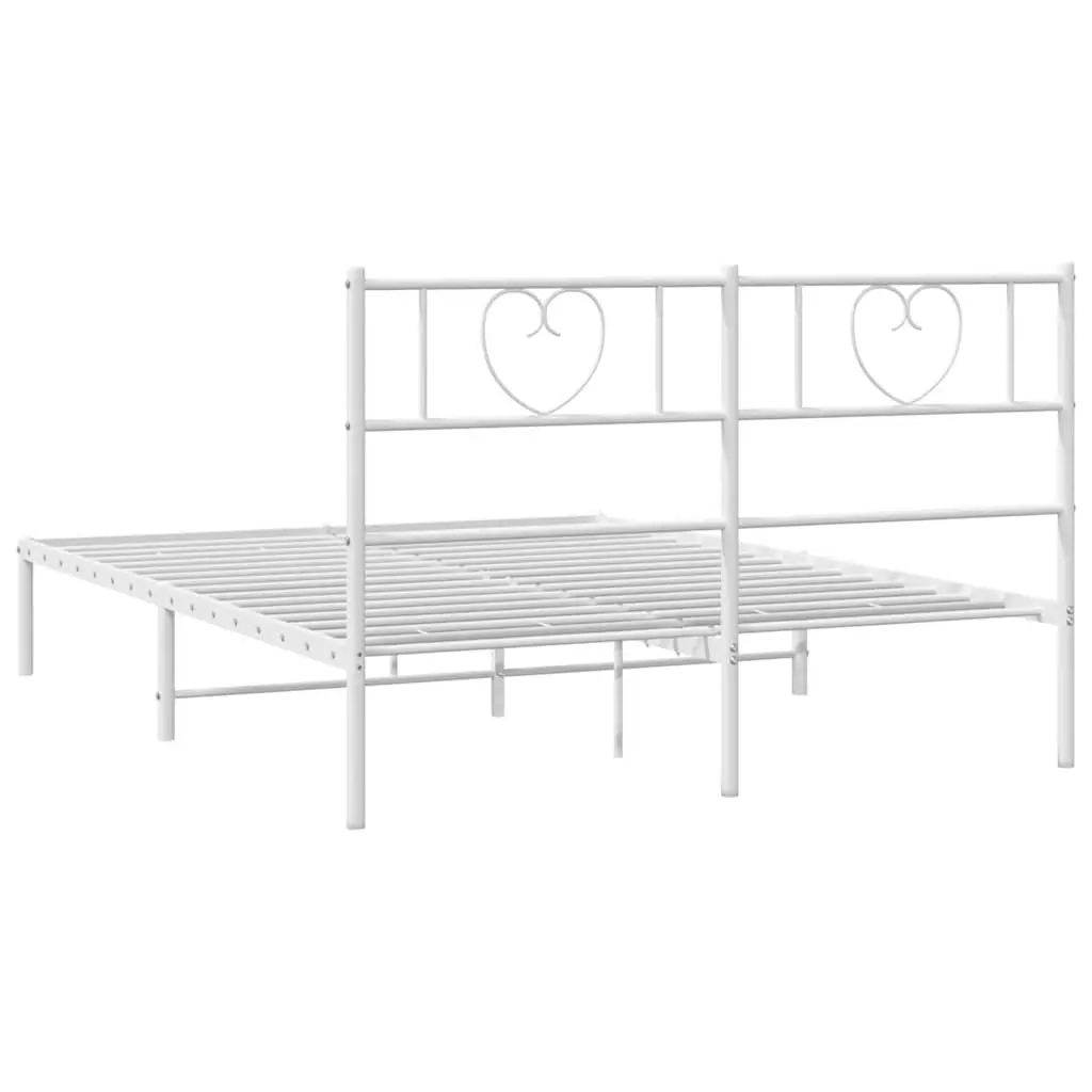 Metal Bed Frame with Headboard White 150x200 cm Powder-coated Steel Slatted