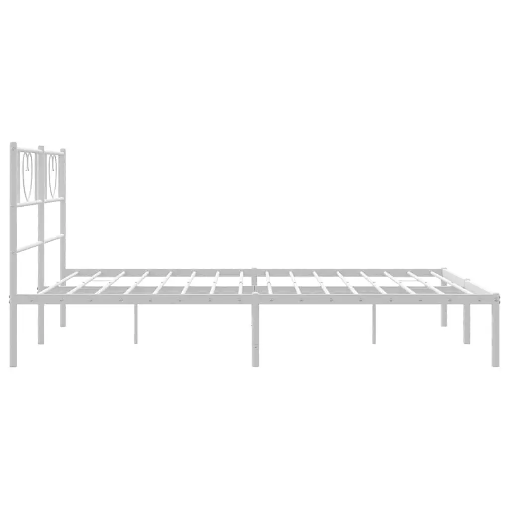 Metal Bed Frame with Headboard White 150x200 cm Powder-coated Steel Slatted