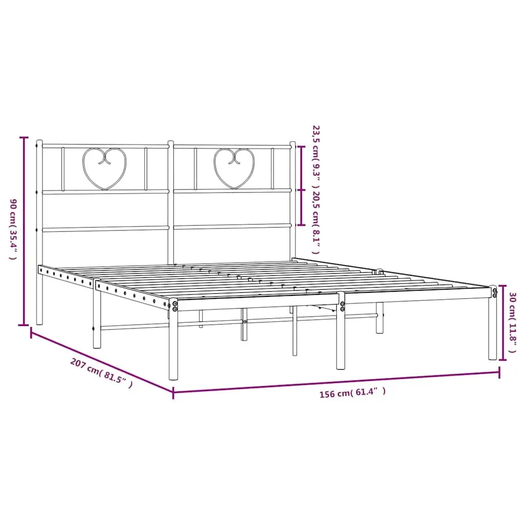 Metal Bed Frame with Headboard White 150x200 cm Powder-coated Steel Slatted