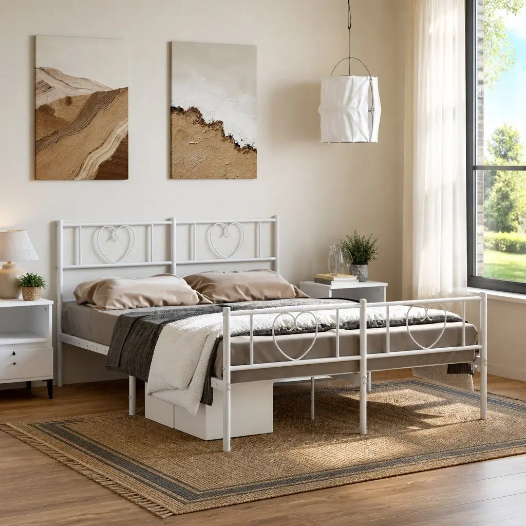 White Metal Bed Frame 150x200 cm