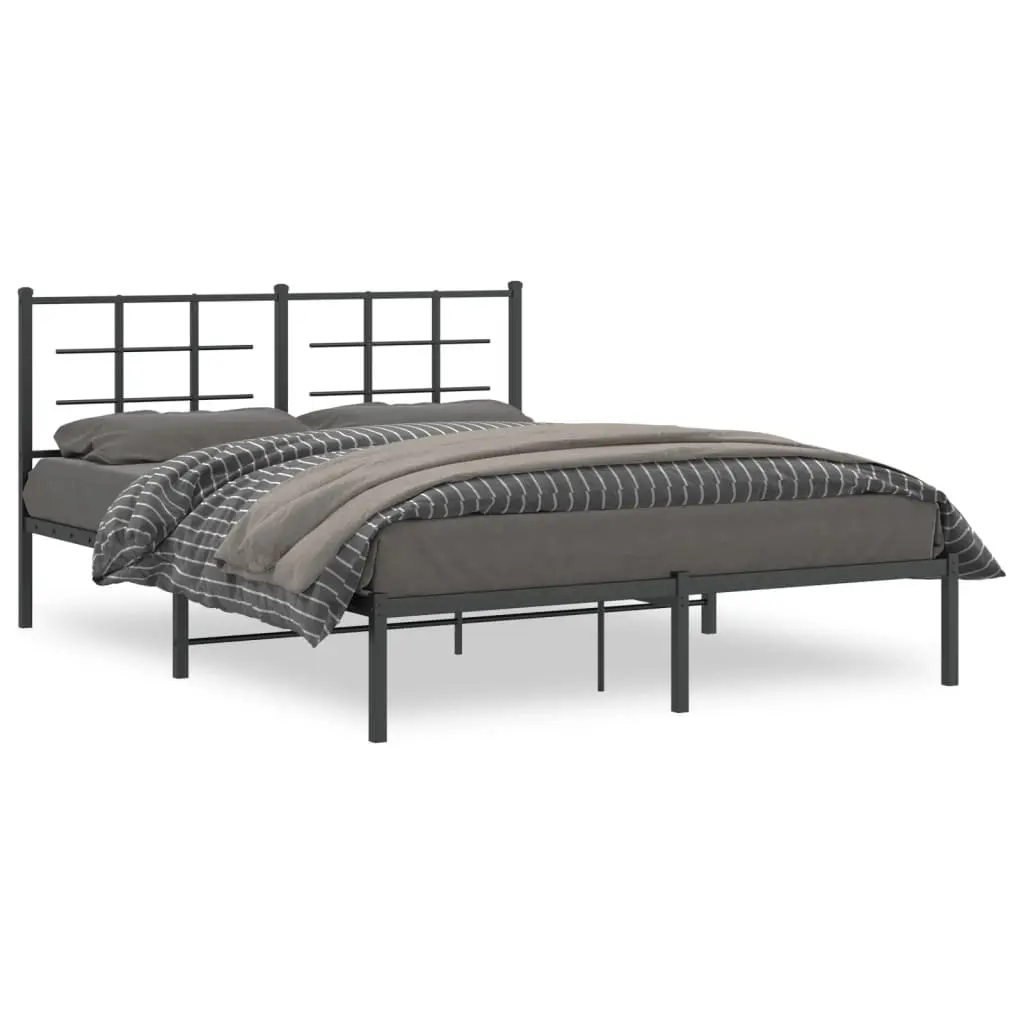 Black Metal Bed Frame with Headboard 150x200 cm
