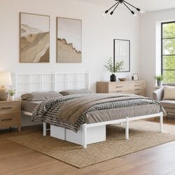 Elegant White Metal Bed Frame 150x200 cm with Headboard