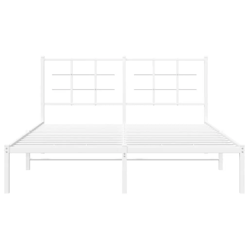 Metal Bed Frame White 150x200 cm Powder-coated Steel with Headboard Slatted Base
