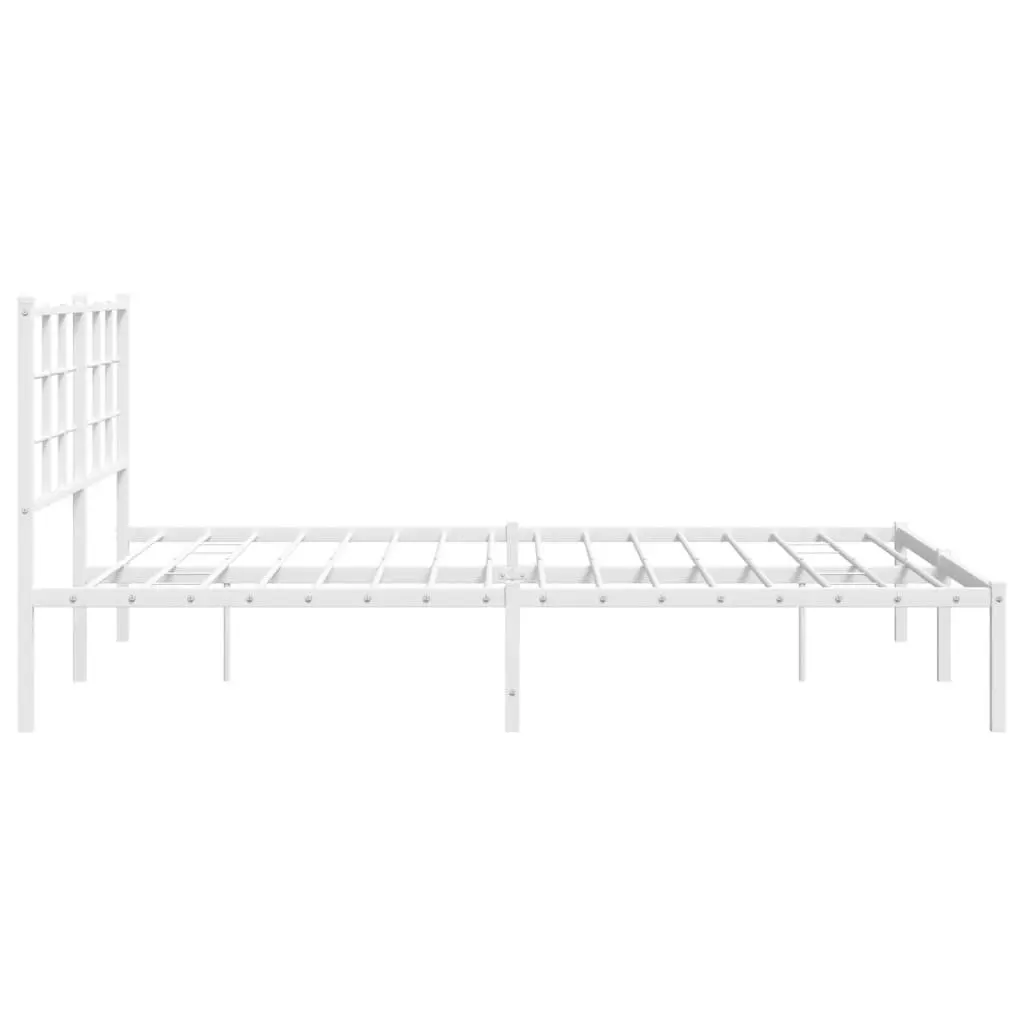 Metal Bed Frame White 150x200 cm Powder-coated Steel with Headboard Slatted Base