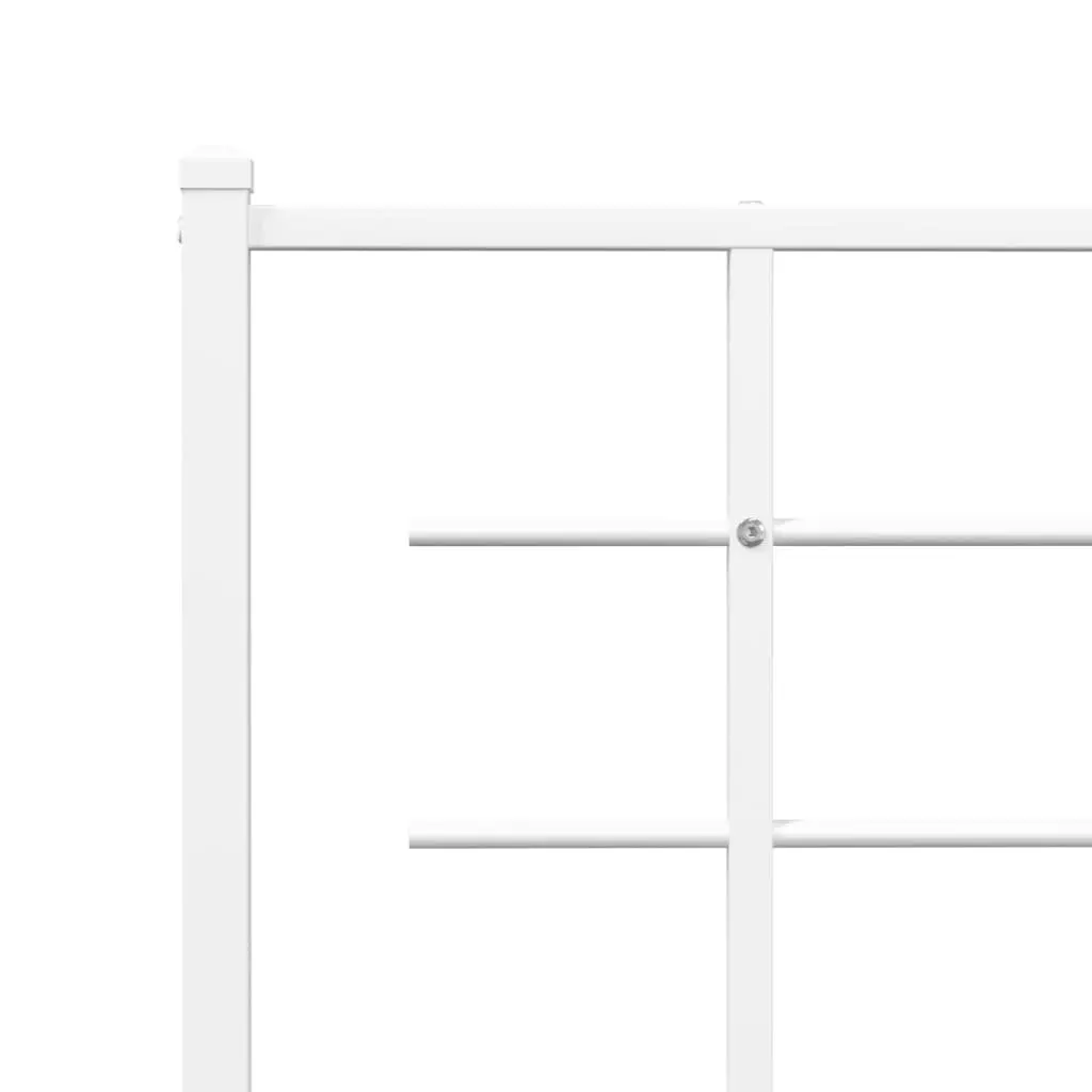 Metal Bed Frame White 150x200 cm Powder-coated Steel with Headboard Slatted Base