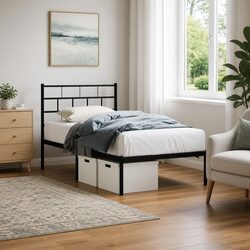 Stylish Metal Bed Frame King Single 107x203 cm Black