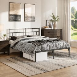 Inviting Metal Bed Frame 135x190 cm with Headboard