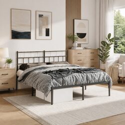 Black Steel Bed Frame 150x200 cm with Headboard