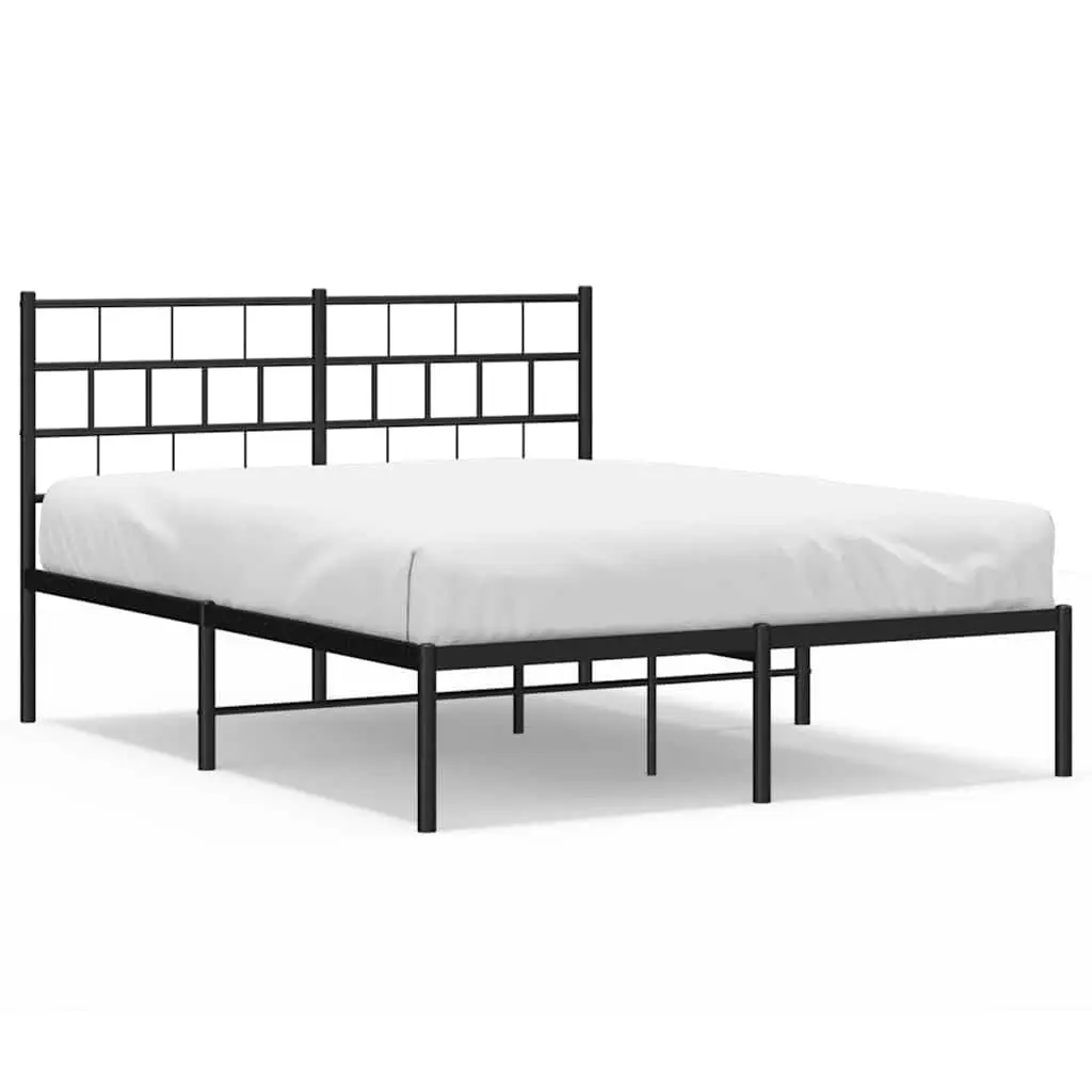 Black Steel Bed Frame 150x200 cm with Headboard