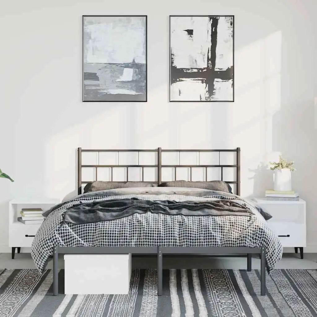 Black Steel Bed Frame 150x200 cm with Headboard