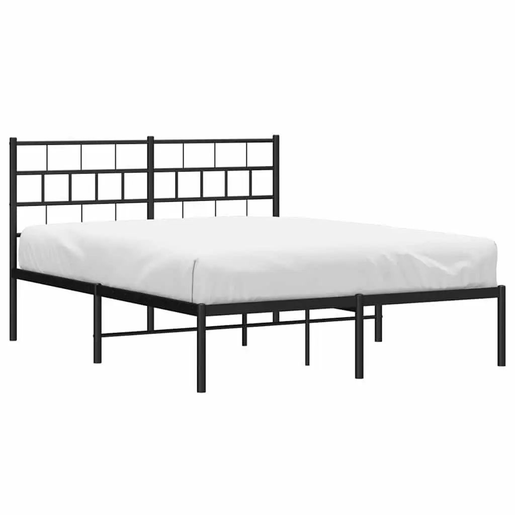 Black Steel Bed Frame 150x200 cm with Headboard