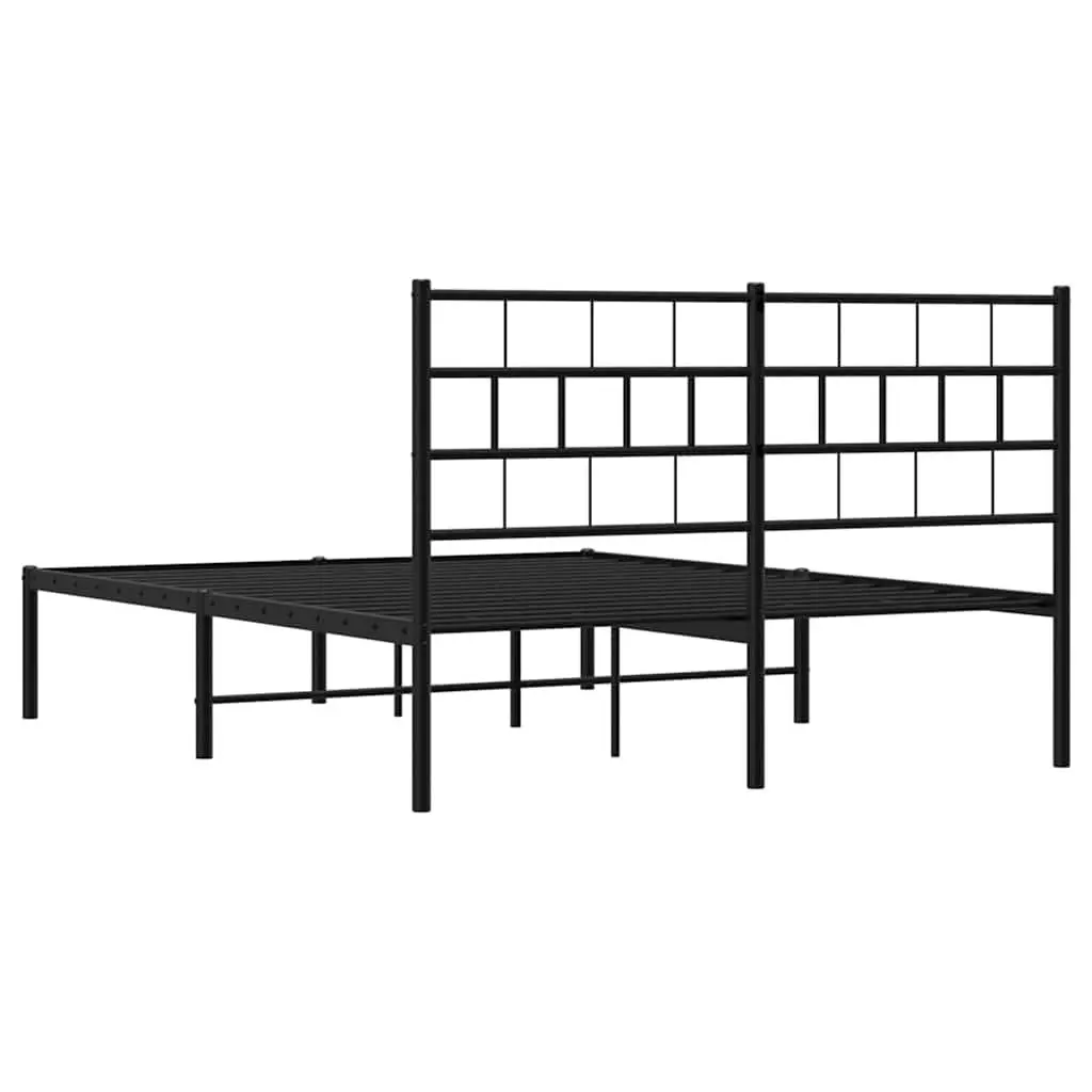 Black Steel Bed Frame 150x200 cm with Headboard