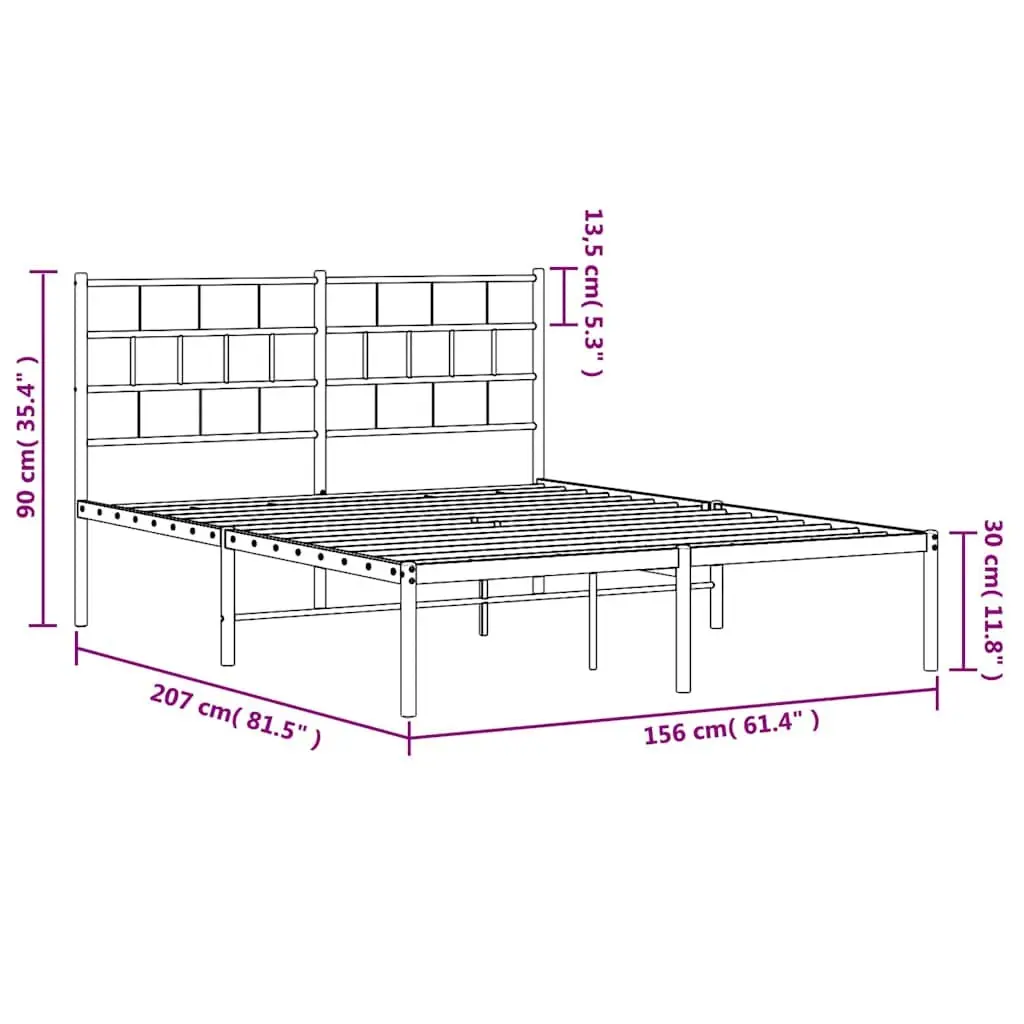 Black Steel Bed Frame 150x200 cm with Headboard