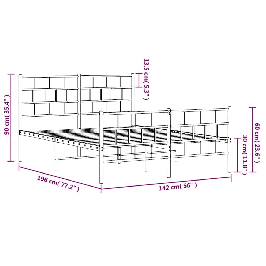Metal Bed Frame 135x190 cm with Footboard
