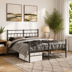 Sturdy Black Metal Bed Frame 150x200 cm with Headboard