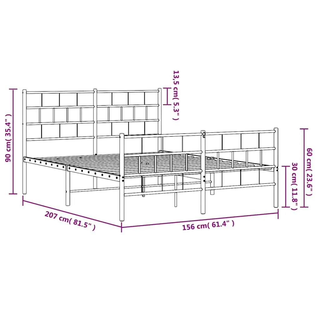 Black Metal Bed Frame 150x200 cm with Headboard