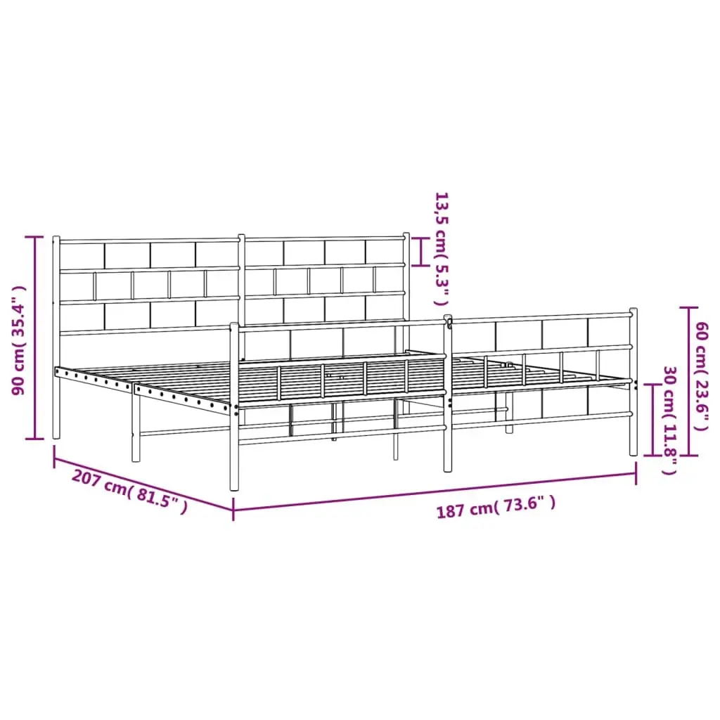 King Size Metal Bed Frame 183x203cm in Black