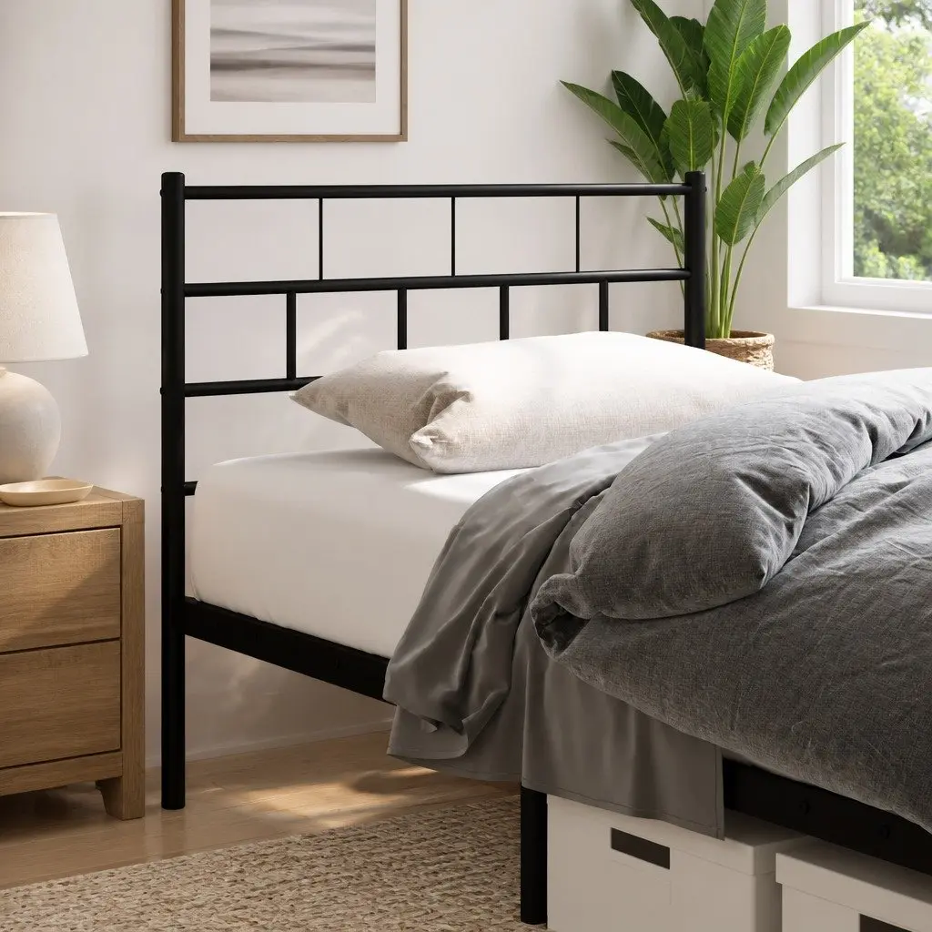 Metal Headboard Black 107cm Powder-coated Steel Bed Frame Header Support