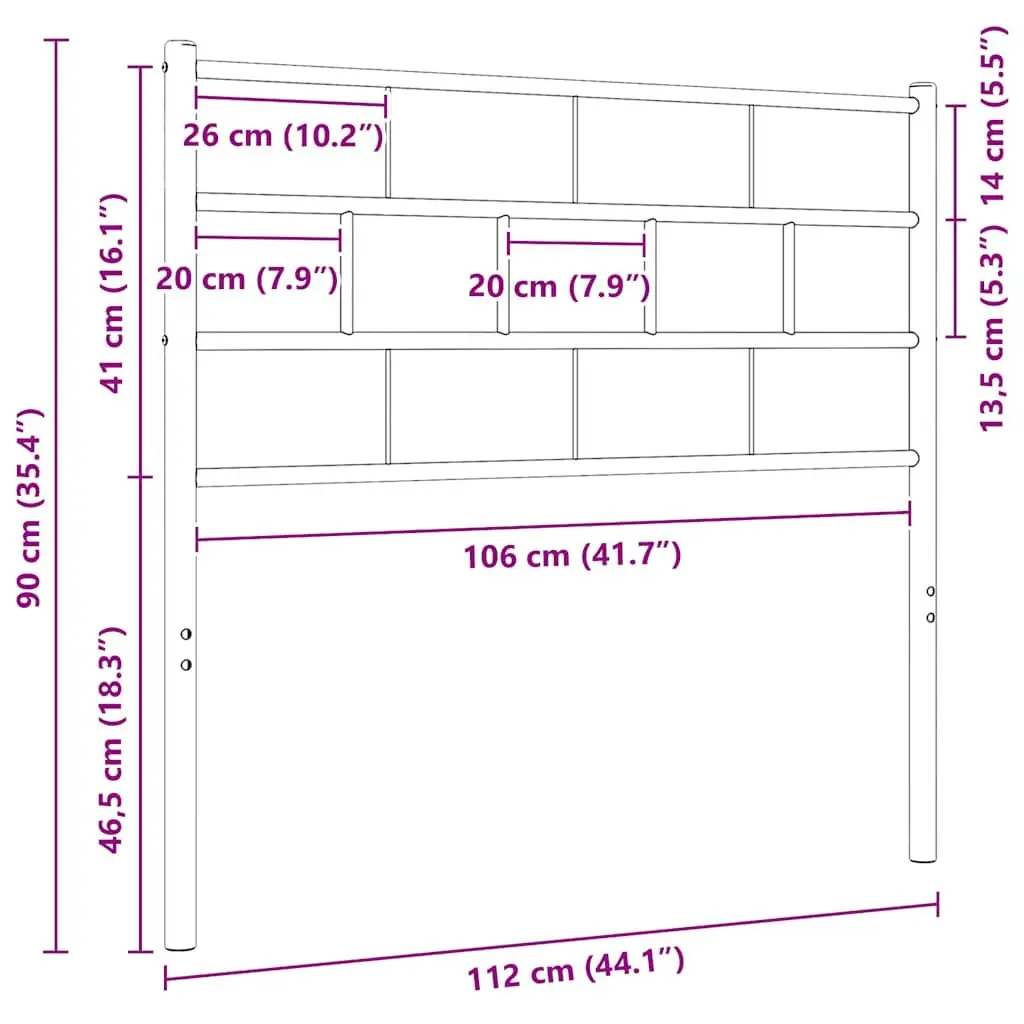 Metal Headboard Black 107cm Powder-coated Steel Bed Frame Header Support