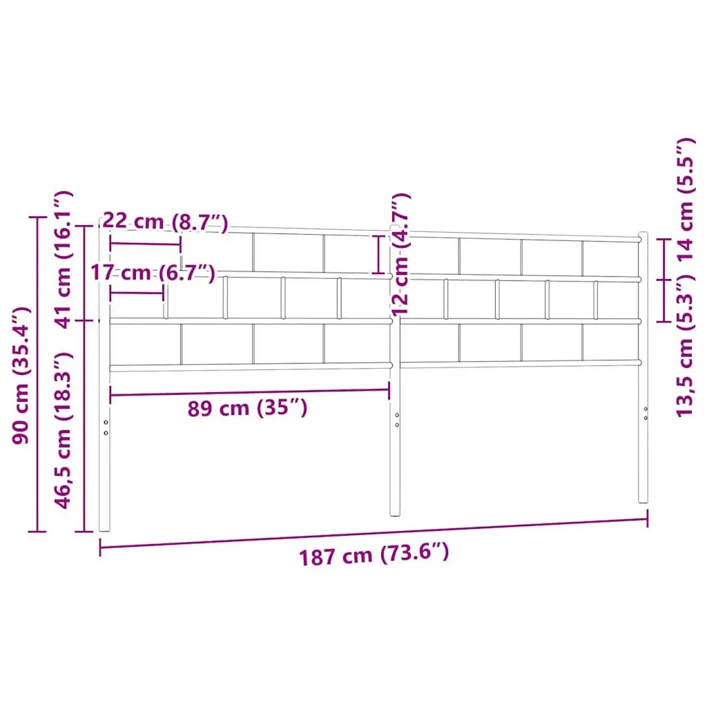 Metal Headboard Black 180cm Powder-coated Steel Bed Frame Header