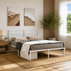 White Metal Bed Frame 150x200 cm with Headboard