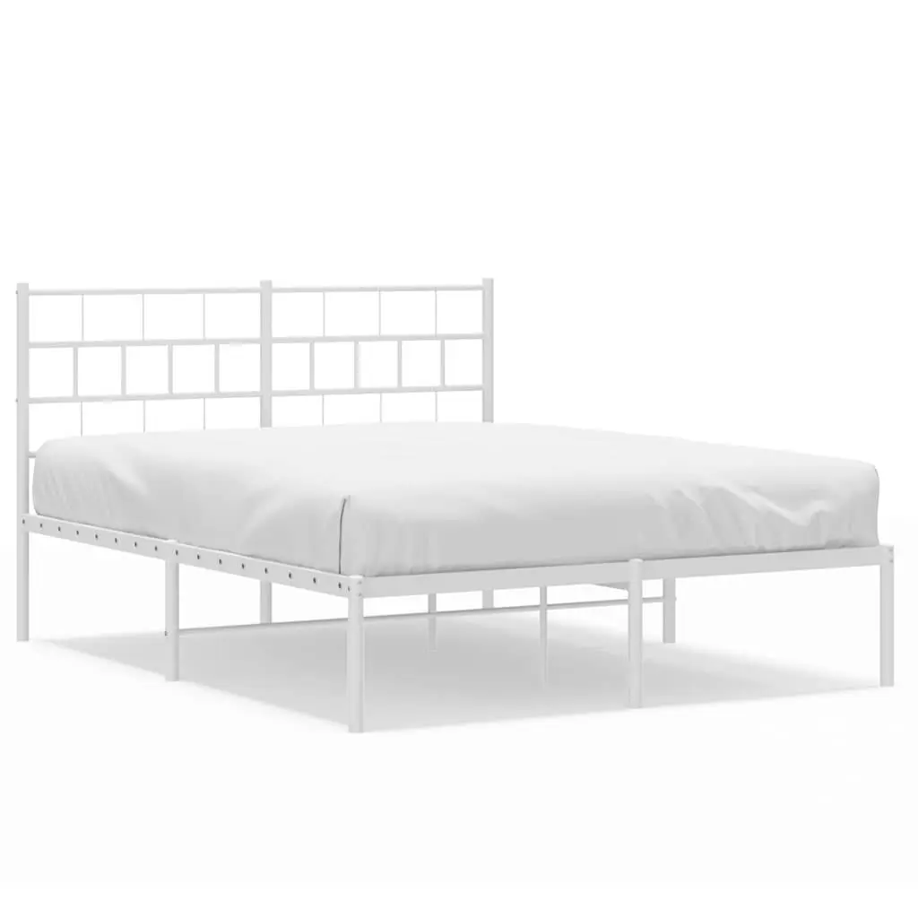 Metal Bed Frame White 150x200 cm Steel with Headboard