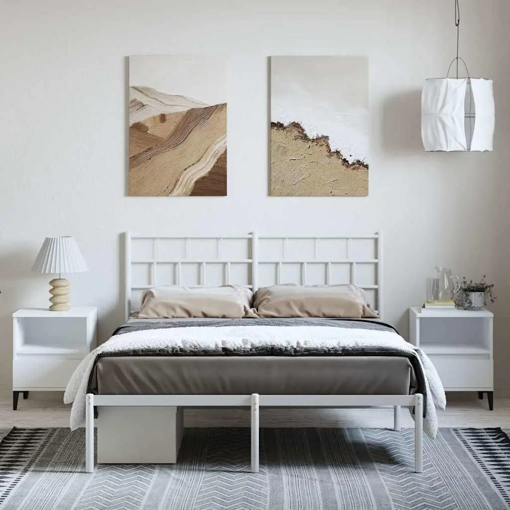 Metal Bed Frame White 150x200 cm Steel with Headboard