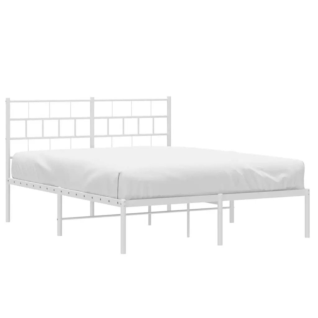 Metal Bed Frame White 150x200 cm Steel with Headboard