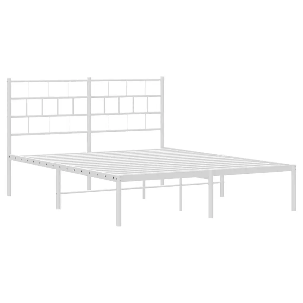 Metal Bed Frame White 150x200 cm Steel with Headboard