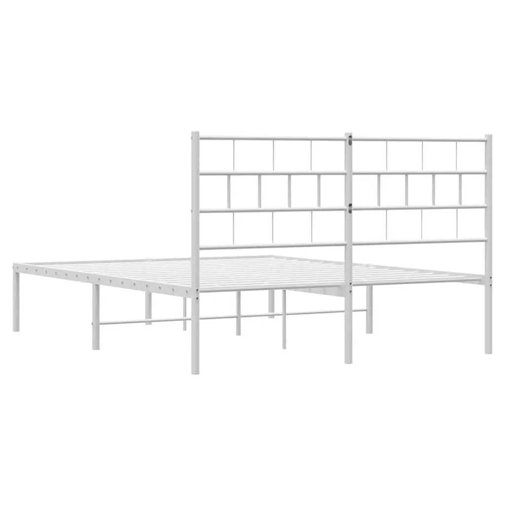 Metal Bed Frame White 150x200 cm Steel with Headboard