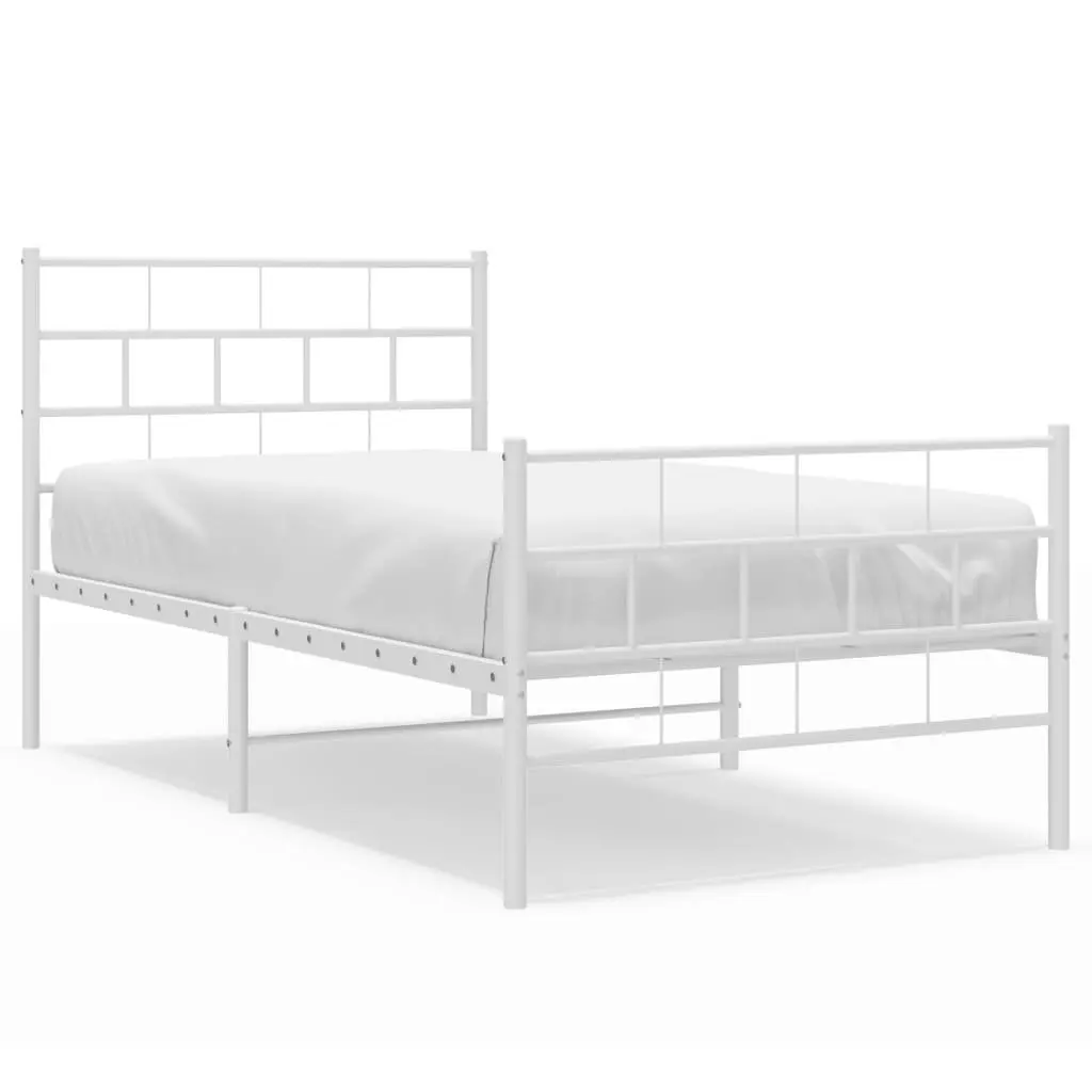 Metal Bed Frame King Single White Powder Coated Steel with Slatted Base and Headboard