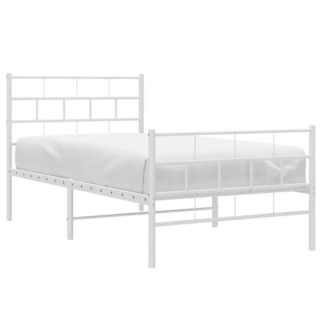 Metal Bed Frame King Single White Powder Coated Steel with Slatted Base and Headboard