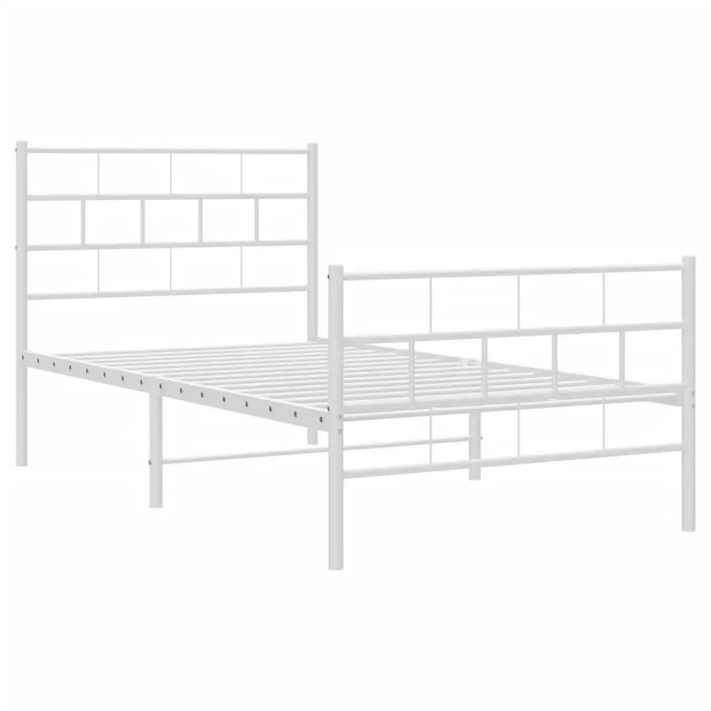 Metal Bed Frame King Single White Powder Coated Steel with Slatted Base and Headboard