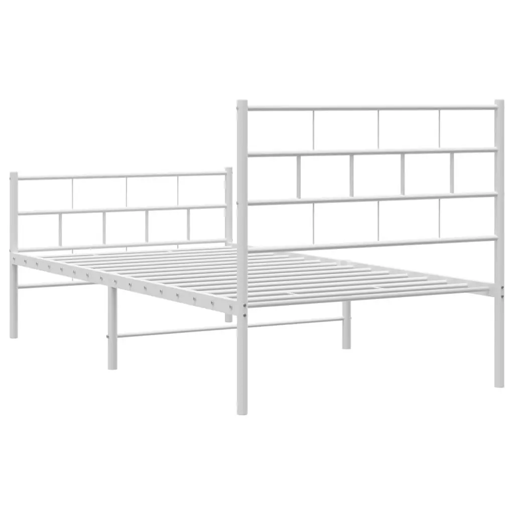 Metal Bed Frame King Single White Powder Coated Steel with Slatted Base and Headboard