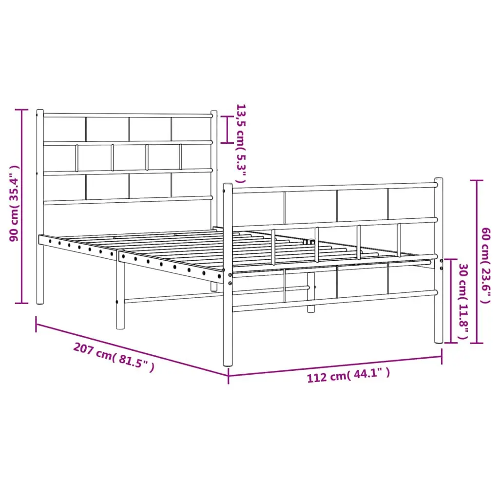 Metal Bed Frame King Single White Powder Coated Steel with Slatted Base and Headboard