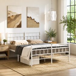 White Metal Bed Frame with Footboard 135x190 cm