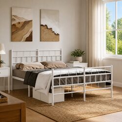 White Metal Bed Frame with Footboard 150x200 cm