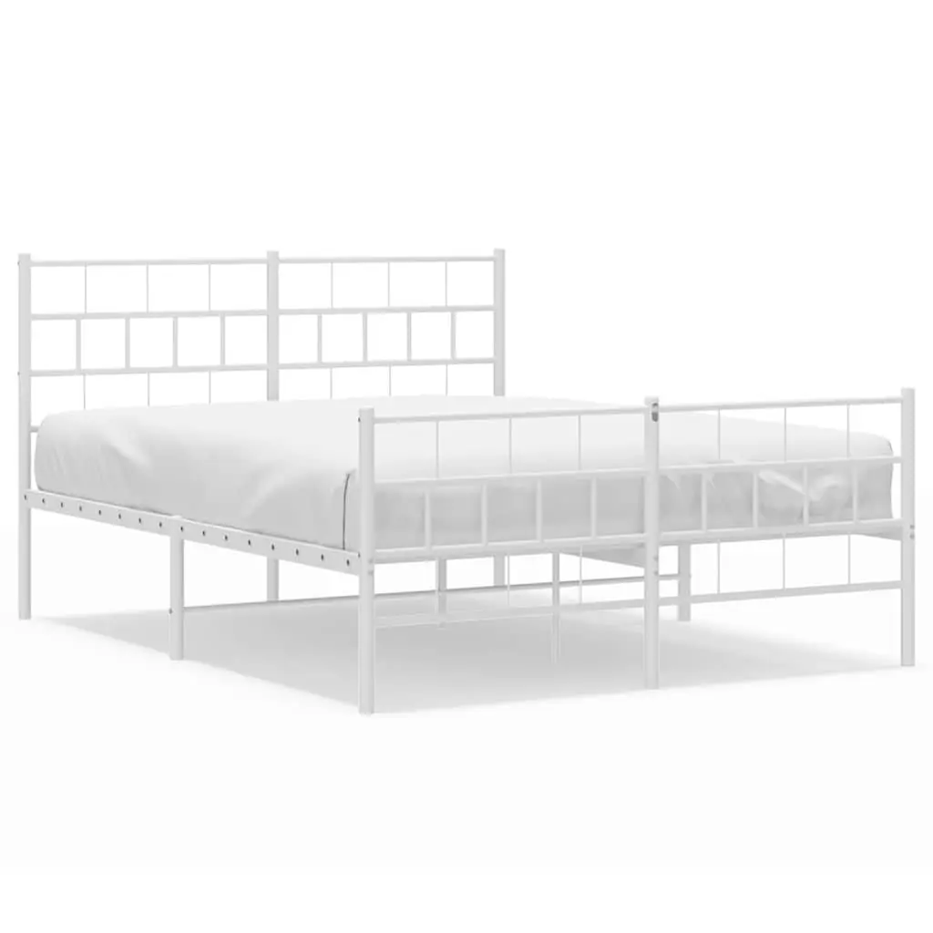 Metal Bed Frame White 150x200 cm Powder-coated Steel Slatted Base