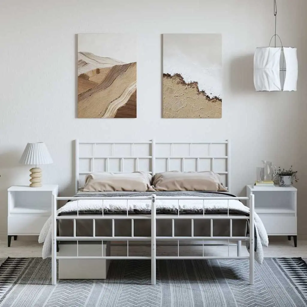 Metal Bed Frame White 150x200 cm Powder-coated Steel Slatted Base