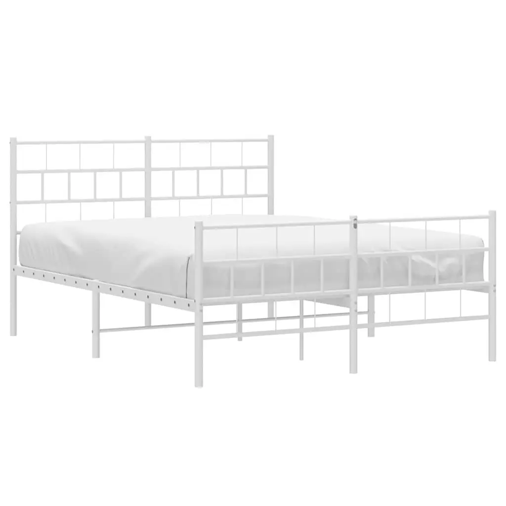 Metal Bed Frame White 150x200 cm Powder-coated Steel Slatted Base