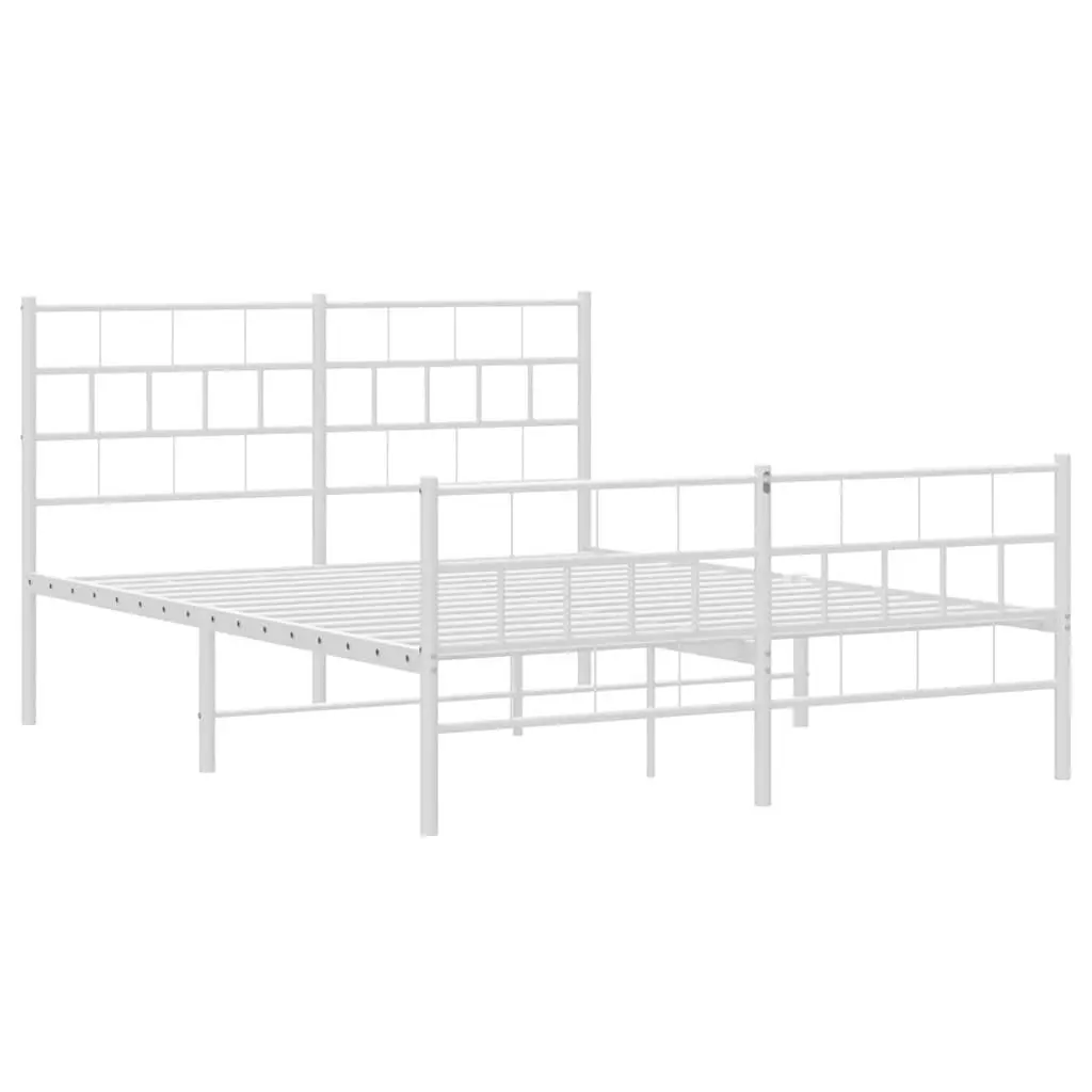 Metal Bed Frame White 150x200 cm Powder-coated Steel Slatted Base